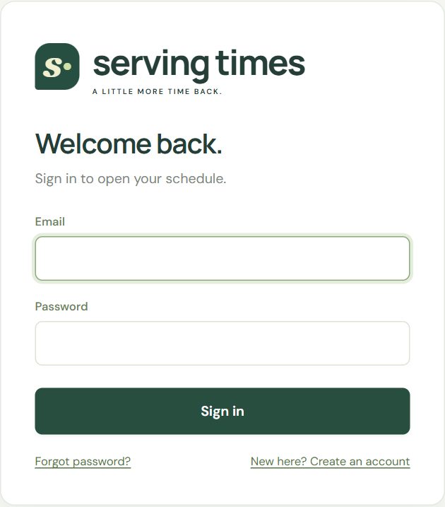 The sign-in screen. Forgot your password? Use the link and we’ll email you a reset link.