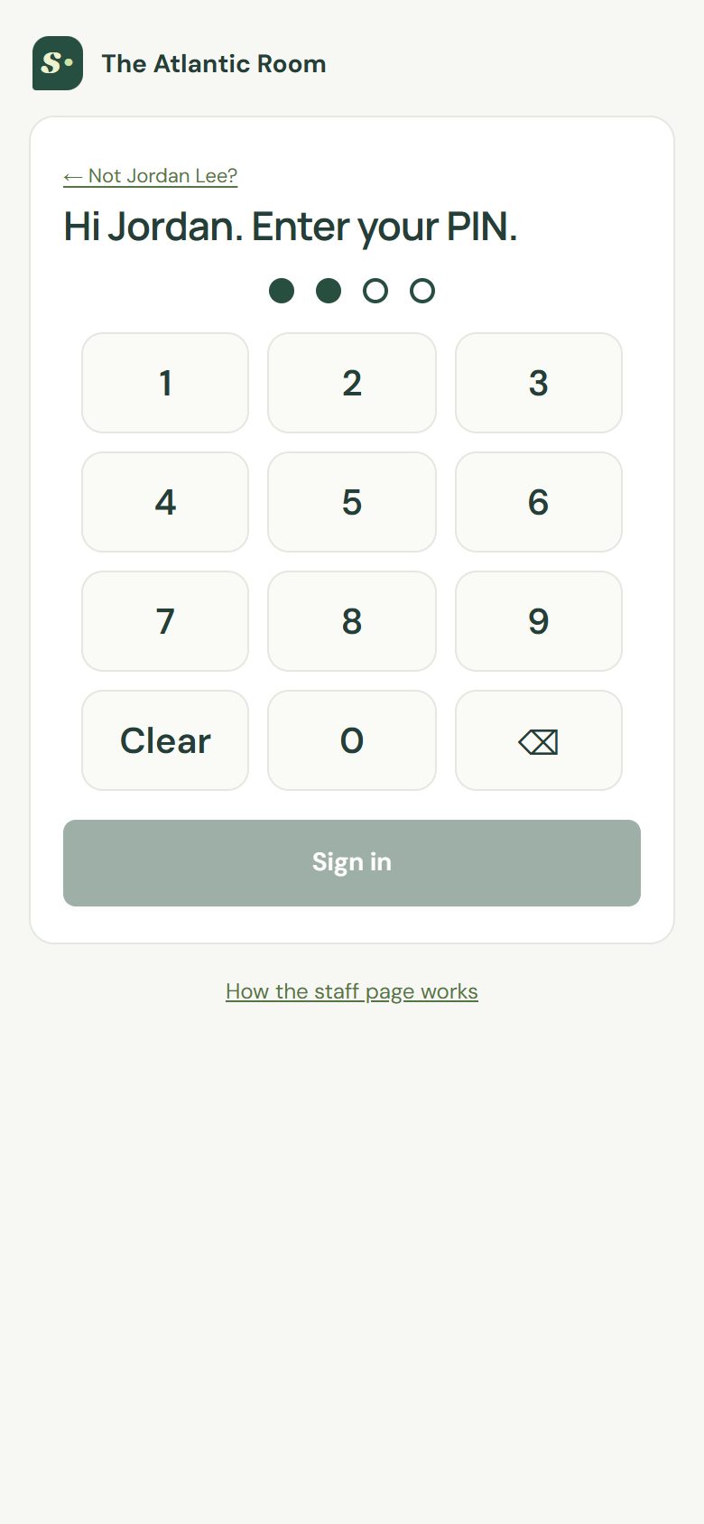 2. Enter your PIN and tap Sign in.